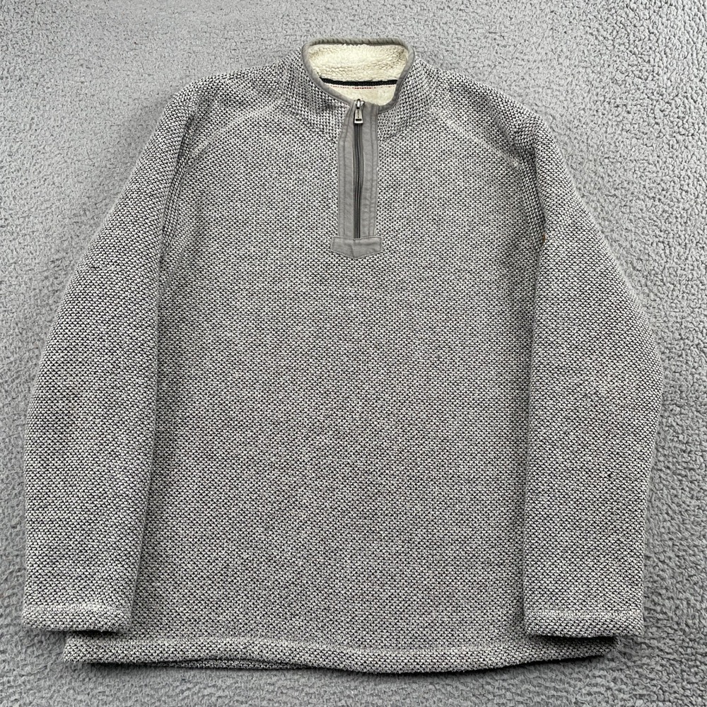 Orvis Sweater Mens XL Gray 1/4 Zip Sherpa Lined Mock Neck Pullover Knit Textured